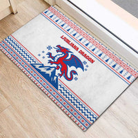 Slovenian Winter Rubber Doormat Ljubljana Dragon with Nordic Snowflakes and Alpine Vibes