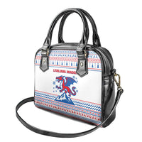Slovenian Winter Shoulder Handbag Ljubljana Dragon with Nordic Snowflakes and Alpine Vibes
