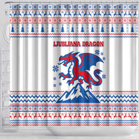Slovenian Winter Shower Curtain Ljubljana Dragon with Nordic Snowflakes and Alpine Vibes