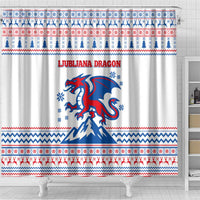 Slovenian Winter Shower Curtain Ljubljana Dragon with Nordic Snowflakes and Alpine Vibes