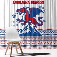 Slovenian Winter Window Curtain Ljubljana Dragon with Nordic Snowflakes and Alpine Vibes