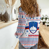 Slovenian Winter Women Casual Shirt Ljubljana Dragon with Nordic Snowflakes and Alpine Vibes