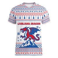Slovenian Winter Women V-Neck T-Shirt Ljubljana Dragon with Nordic Snowflakes and Alpine Vibes