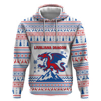 Slovenian Winter Zip Hoodie Ljubljana Dragon with Nordic Snowflakes and Alpine Vibes