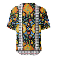 Slovenia Folk Art Baseball Jersey Bright Floral Pattern with National Crest Emblem