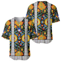 Slovenia Folk Art Baseball Jersey Bright Floral Pattern with National Crest Emblem