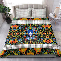 Slovenia Folk Art Bedding Set Bright Floral Pattern with National Crest Emblem