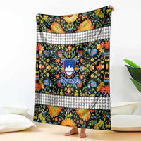 Slovenia Folk Art Blanket Bright Floral Pattern with National Crest Emblem