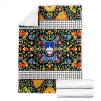 Slovenia Folk Art Blanket Bright Floral Pattern with National Crest Emblem