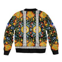 Slovenia Folk Art Bomber Jacket Bright Floral Pattern with National Crest Emblem