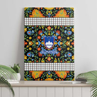 Slovenia Folk Art Canvas Wall Art Bright Floral Pattern with National Crest Emblem