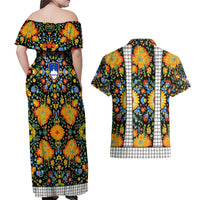 Slovenia Folk Art Couples Matching Off Shoulder Maxi Dress and Hawaiian Shirt Bright Floral Pattern with National Crest Emblem