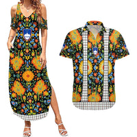 Slovenia Folk Art Couples Matching Summer Maxi Dress and Hawaiian Shirt Bright Floral Pattern with National Crest Emblem