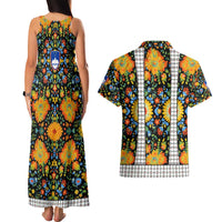 Slovenia Folk Art Couples Matching Tank Maxi Dress and Hawaiian Shirt Bright Floral Pattern with National Crest Emblem