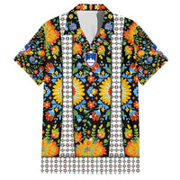 Slovenia Folk Art Family Matching Off Shoulder Maxi Dress and Hawaiian Shirt Bright Floral Pattern with National Crest Emblem