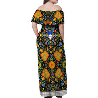 Slovenia Folk Art Family Matching Off Shoulder Maxi Dress and Hawaiian Shirt Bright Floral Pattern with National Crest Emblem