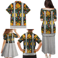 Slovenia Folk Art Family Matching Puletasi and Hawaiian Shirt Bright Floral Pattern with National Crest Emblem