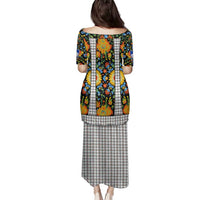 Slovenia Folk Art Family Matching Puletasi and Hawaiian Shirt Bright Floral Pattern with National Crest Emblem