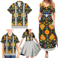 Slovenia Folk Art Family Matching Summer Maxi Dress and Hawaiian Shirt Bright Floral Pattern with National Crest Emblem