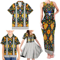Slovenia Folk Art Family Matching Tank Maxi Dress and Hawaiian Shirt Bright Floral Pattern with National Crest Emblem