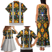 Slovenia Folk Art Family Matching Tank Maxi Dress and Hawaiian Shirt Bright Floral Pattern with National Crest Emblem