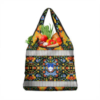 Slovenia Folk Art Grocery Bag Bright Floral Pattern with National Crest Emblem