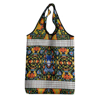 Slovenia Folk Art Grocery Bag Bright Floral Pattern with National Crest Emblem