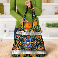 Slovenia Folk Art Grocery Bag Bright Floral Pattern with National Crest Emblem