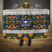 Slovenia Folk Art Hooded Blanket Bright Floral Pattern with National Crest Emblem