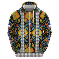 Slovenia Folk Art Hoodie Bright Floral Pattern with National Crest Emblem