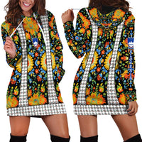 Slovenia Folk Art Hoodie Dress Bright Floral Pattern with National Crest Emblem