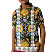 Slovenia Folk Art Kid Polo Shirt Bright Floral Pattern with National Crest Emblem
