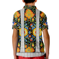 Slovenia Folk Art Kid Polo Shirt Bright Floral Pattern with National Crest Emblem