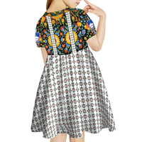 Slovenia Folk Art Kid Short Sleeve Dress Bright Floral Pattern with National Crest Emblem