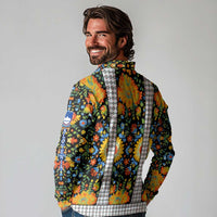 Slovenia Folk Art Long Sleeve Polo Shirt Bright Floral Pattern with National Crest Emblem