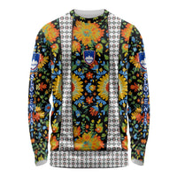 Slovenia Folk Art Long Sleeve Shirt Bright Floral Pattern with National Crest Emblem