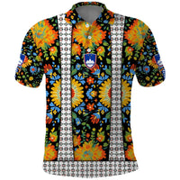 Slovenia Folk Art Polo Shirt Bright Floral Pattern with National Crest Emblem