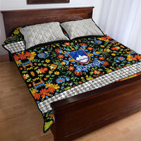 Slovenia Folk Art Quilt Bed Set Bright Floral Pattern with National Crest Emblem