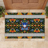 Slovenia Folk Art Rubber Doormat Bright Floral Pattern with National Crest Emblem