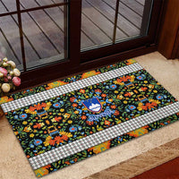 Slovenia Folk Art Rubber Doormat Bright Floral Pattern with National Crest Emblem