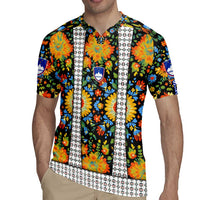Slovenia Folk Art Rugby Jersey Bright Floral Pattern with National Crest Emblem