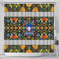 Slovenia Folk Art Shower Curtain Bright Floral Pattern with National Crest Emblem