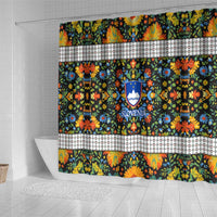 Slovenia Folk Art Shower Curtain Bright Floral Pattern with National Crest Emblem