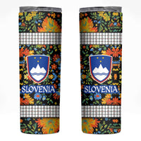 Slovenia Folk Art Skinny Tumbler Bright Floral Pattern with National Crest Emblem