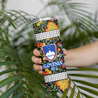 Slovenia Folk Art Skinny Tumbler Bright Floral Pattern with National Crest Emblem