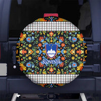 Slovenia Folk Art Spare Tire Cover Bright Floral Pattern with National Crest Emblem