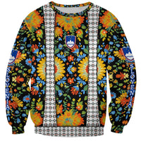 Slovenia Folk Art Sweatshirt Bright Floral Pattern with National Crest Emblem
