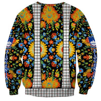 Slovenia Folk Art Sweatshirt Bright Floral Pattern with National Crest Emblem