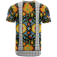 Slovenia Folk Art T Shirt Bright Floral Pattern with National Crest Emblem