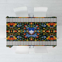 Slovenia Folk Art Tablecloth Bright Floral Pattern with National Crest Emblem